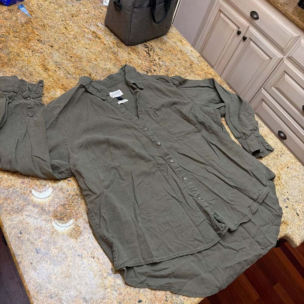 Universal Thread Long Sleeve Collared Linen Button-Down Shirt Olive Green XXL